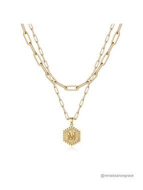 14K-Gold-Plated Layering Initial Necklace Set, Engraved Pendant with Heart